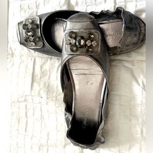 CALVIN KLEIN Metallic Silver Crystal Jewel Embellished Ballet Flats Size 7M